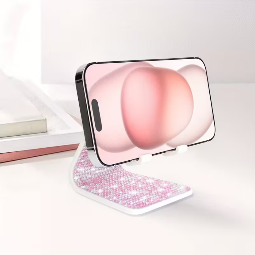 Sparkly Rhinestone Phone Stand – Adjustable Desk Holder for Smartphones