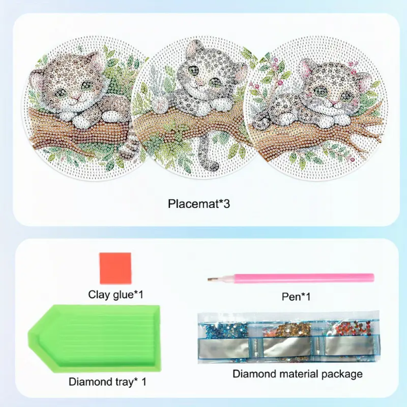 Set 8 Place Mat Kit 3 Cute Animal Design