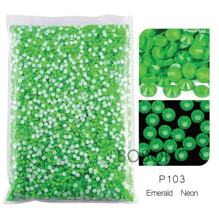 Glass Rhinestones Flat Back Non Hotfix SS16 Colour P103 Emerald Neon, 4 Pack Sizes Available