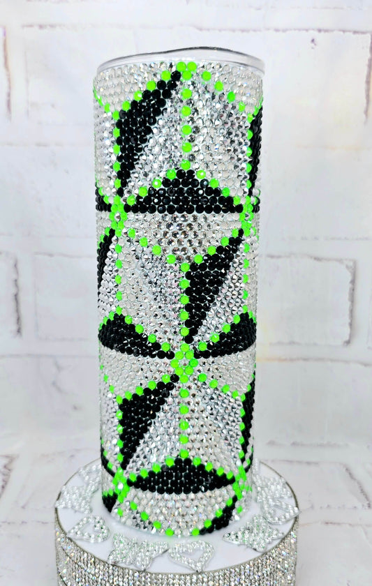 1055 Neon Green Arrows 20oz Rhinestone Tumbler