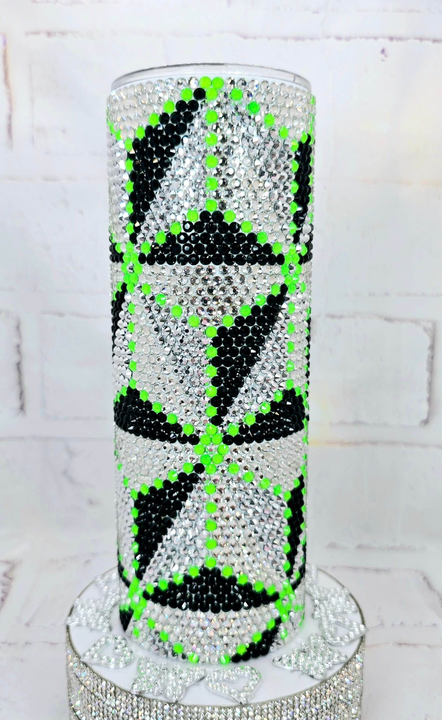 1055 Neon Green Arrows 20oz Rhinestone Tumbler