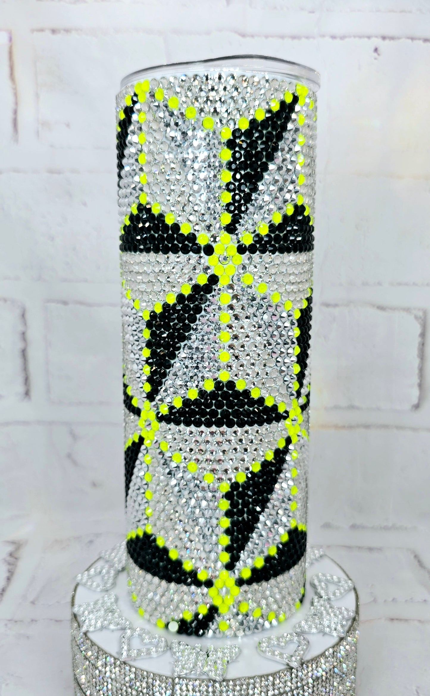 1055 Neon Yellow Arrows 20oz Rhinestone Tumbler