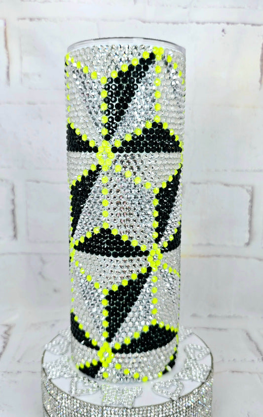 1055 Neon Yellow Arrows 20oz Rhinestone Tumbler
