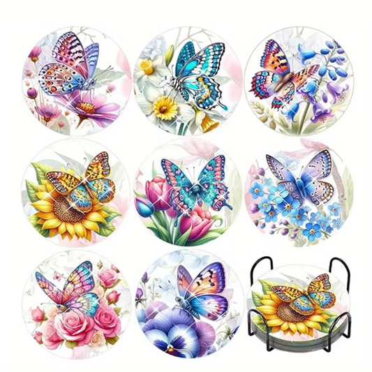 Set 17 Cup Coaster Kit 8 Coasters Butterfly Set