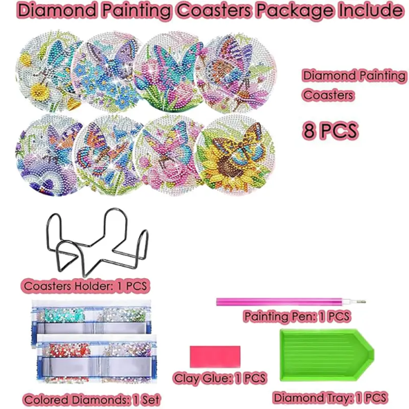 Set 17 Cup Coaster Kit 8 Coasters Butterfly Set