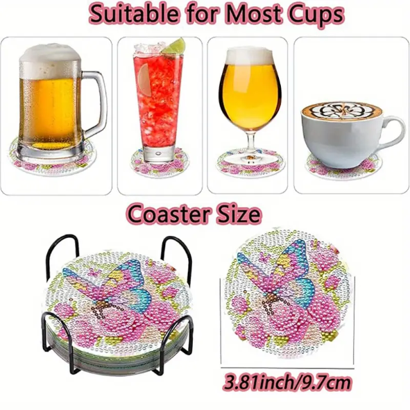 Set 17 Cup Coaster Kit 8 Coasters Butterfly Set
