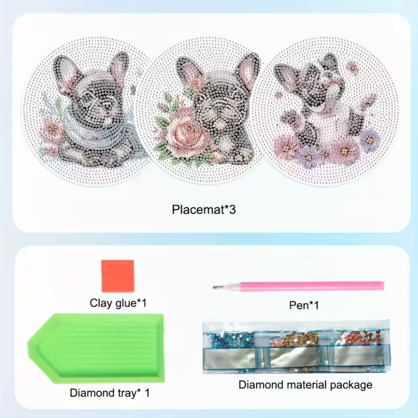 Place Mat Kit Set Of 3 French Bull Dogs