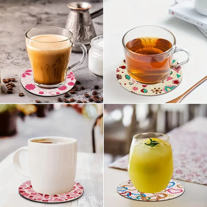 Set 6 Cup Coaster Kit 8 Coasters Heart Designs