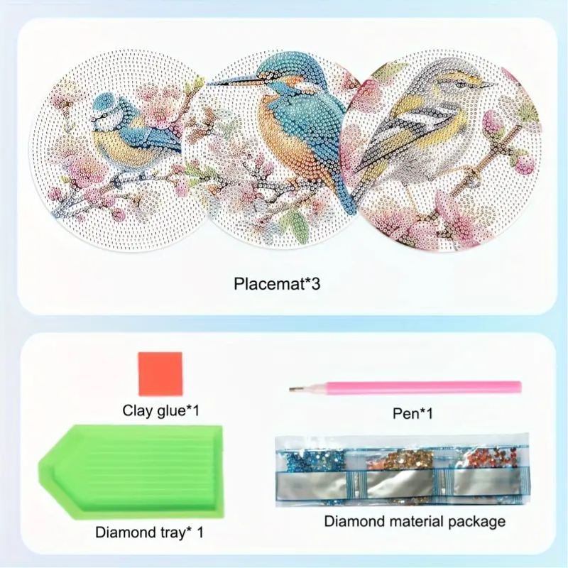 Set 10 Place Mat Kit 3 Cute Bird Designs