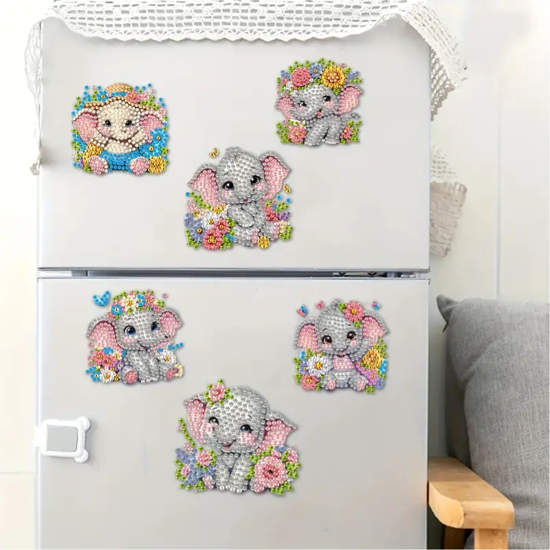 Set 12 Fridge Magnets 6 Cute Elephant Designs