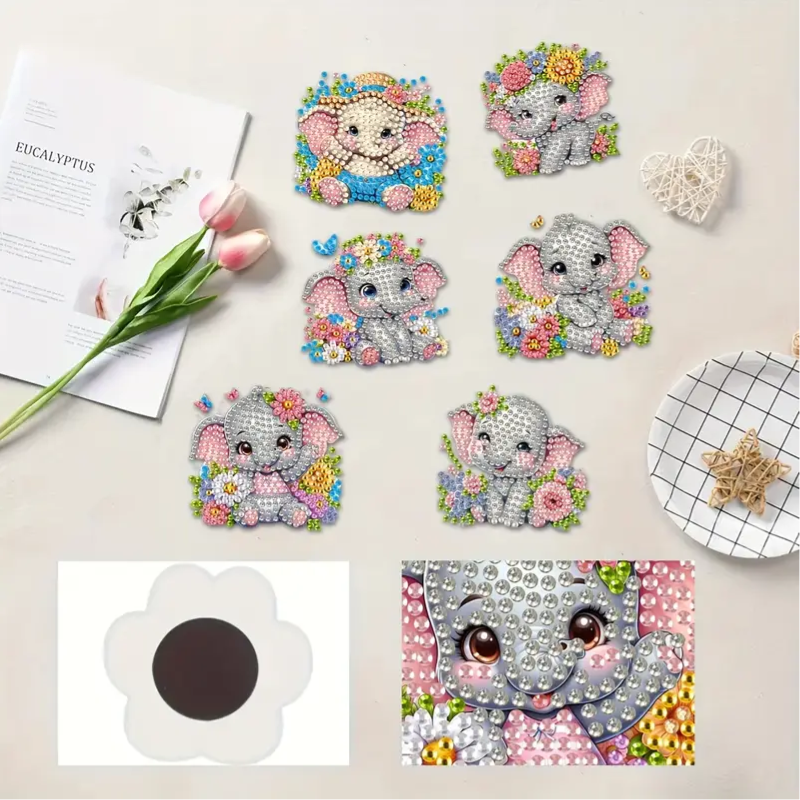 Set 12 Fridge Magnets 6 Cute Elephant Designs
