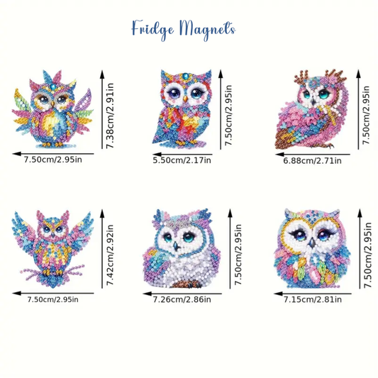Set 13 Fridge Magnets 6 Cute Owl Designs