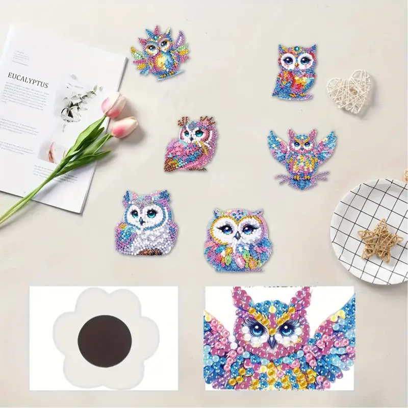 Set 13 Fridge Magnets 6 Cute Owl Designs