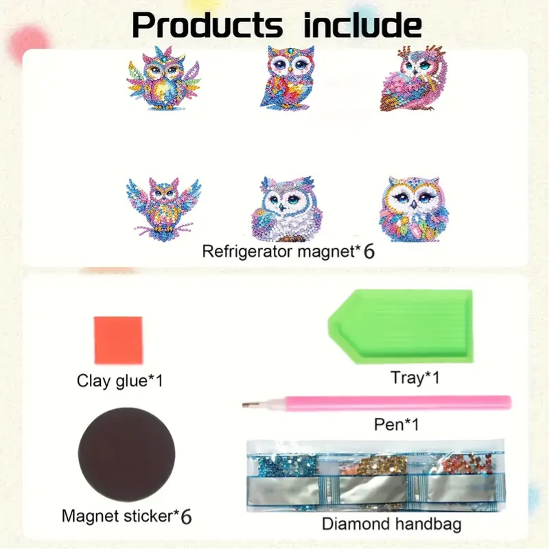 Set 13 Fridge Magnets 6 Cute Owl Designs