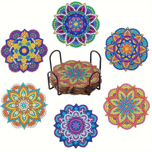 Set 14 Cup Coasters 6 Shaped Edge Flower Designs