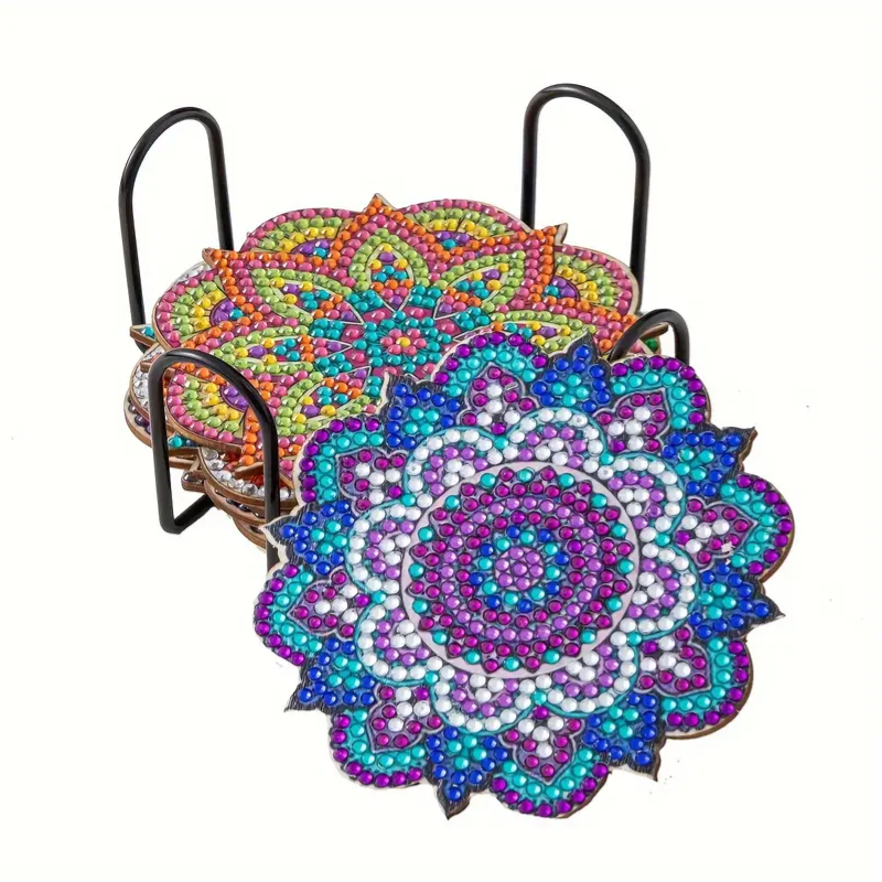 Set 14 Cup Coasters 6 Shaped Edge Flower Designs