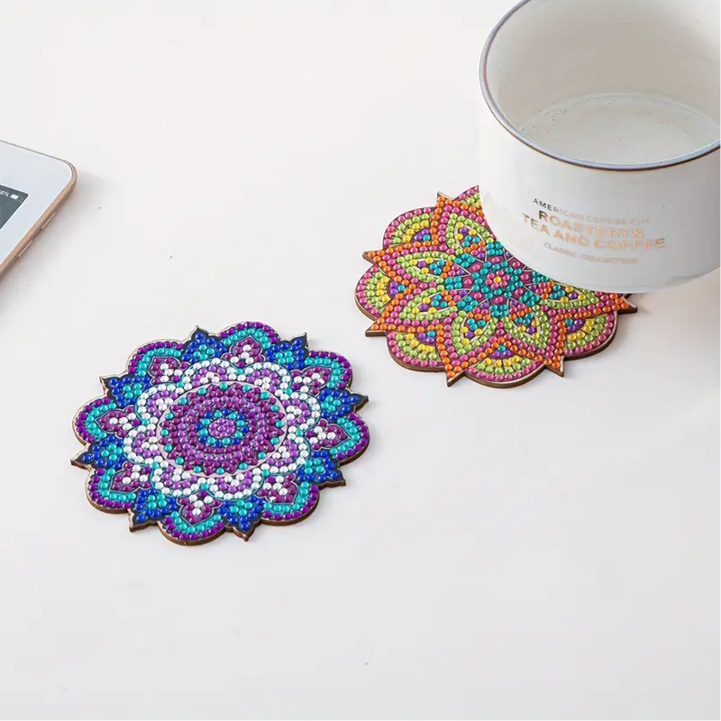 Set 14 Cup Coasters 6 Shaped Edge Flower Designs