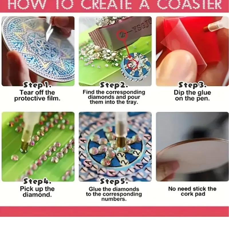 Set 14 Cup Coasters 6 Shaped Edge Flower Designs