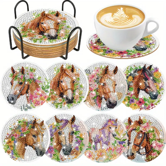 Set 16 Cup Coasters 8 Horse Photo Designs