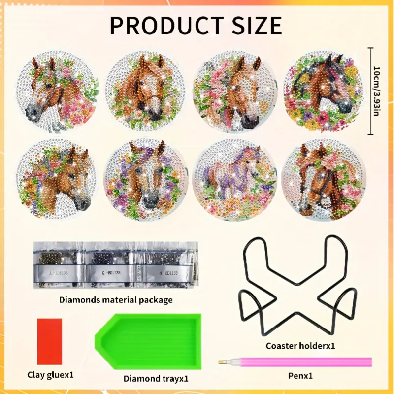 Set 16 Cup Coasters 8 Horse Photo Designs