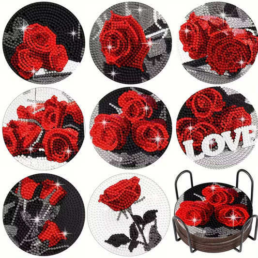 Set 19 Cup Coasters 8 Roses Design