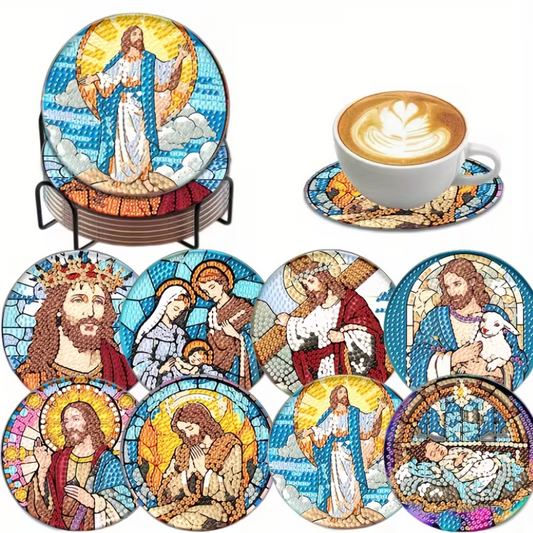 Set 22 Cup Coasters 8 Religious Theme Design