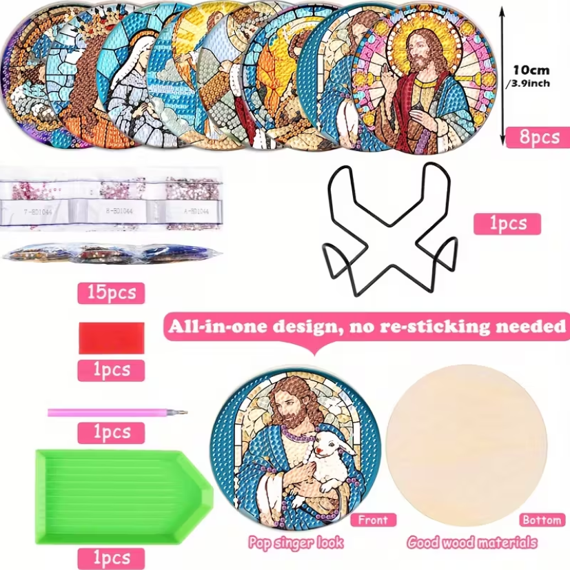 Set 22 Cup Coasters 8 Religious Theme Design