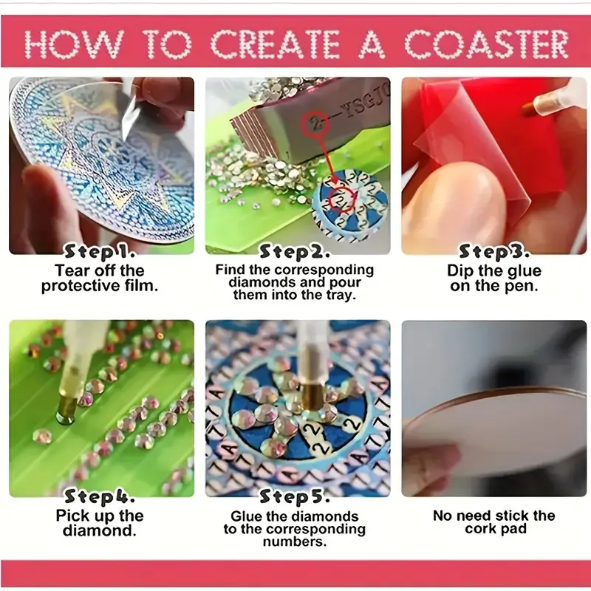 Set 11 Cup Coaster Kit 10 Coasters Mosaic Design