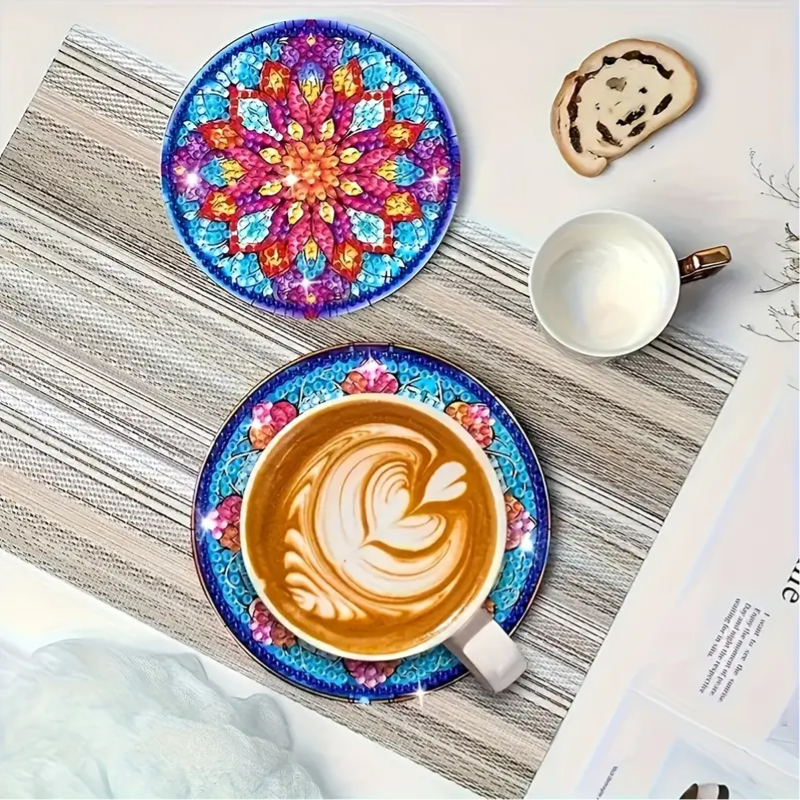 Set 9Cup Coaster Kit 8 Central Flower Design