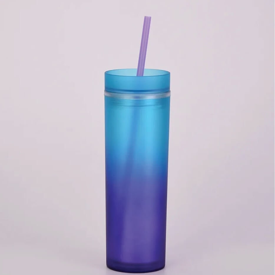 Wholesale Rainbow Colour Double Tumblers Skinny Matte Reusable  473ml /16oz Plastic Tumbler With Straw