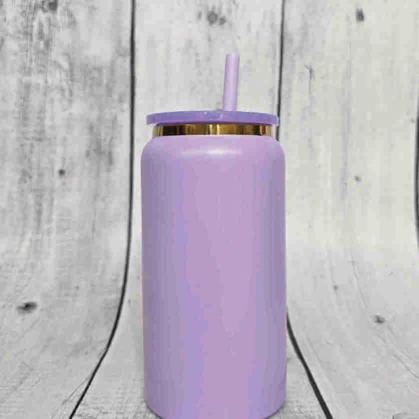 16oz Gold Underneath Laser Plated Beer Can Vacuum Stainless Steel Can Cups For Laser Engrave with PP lid